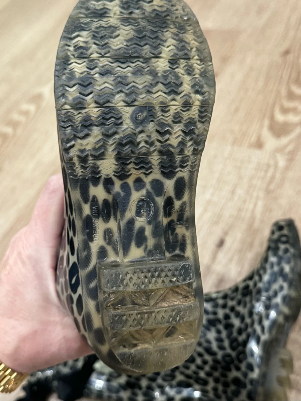 Leopard Print Rain Boots Girls Youth Size 1 Black Bow Glossy